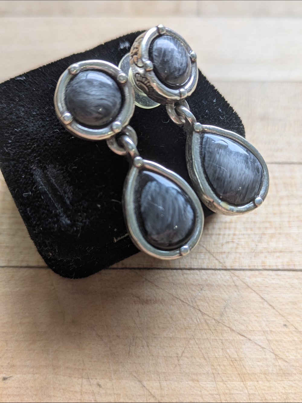 Brighton Silver-Tone Gray Marble Teardrop Dangle Earrings